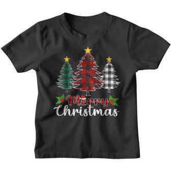 Merry Christmas Tree Buffalo Plaid Red White Green Xmas Youth T-shirt - Thegiftio UK