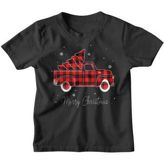 Merry Christmas Truck Tree Buffalo Plaid Family Men Women Youth T-shirt - Thegiftio UK