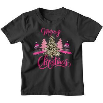 Merry Christmas Womens Girls Pink Tree Christmas Leopard V4 Youth T-shirt - Thegiftio UK