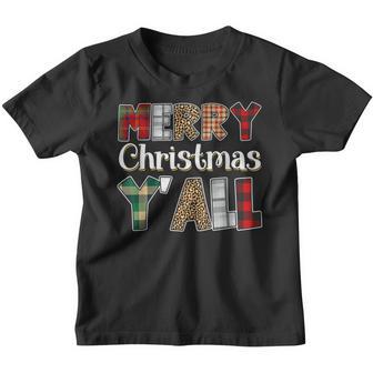 Merry Christmas Youall Plaid Leopard Christmas Youth T-shirt - Thegiftio UK
