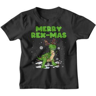 Merry Rex-Mas Dinosaur Christmas Reindeer Lights Xmas Kids Youth T-shirt - Thegiftio UK