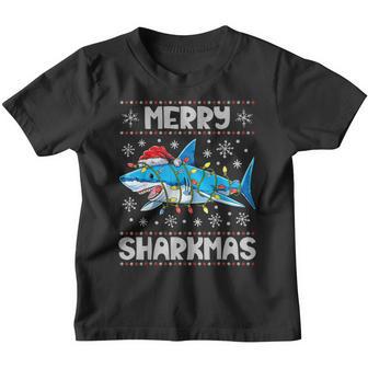 Merry Sharkmas Shark Santa Ugly Christmas Lights Boys Xmas V2 Youth T-shirt - Thegiftio UK