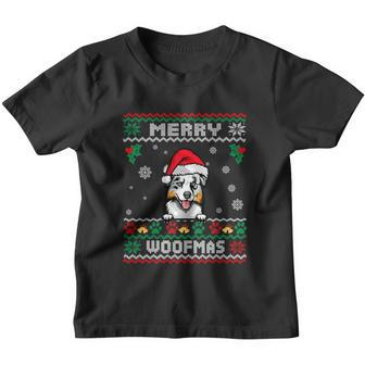 Merry Woofmas Australian Shepherd Dog Ugly Christmas Sweater Great Gift Youth T-shirt - Monsterry