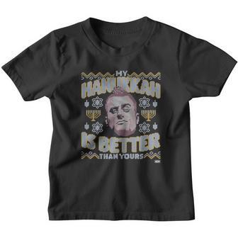 Mjf My Hanukkah Is Better Than Yours Ugly Christmas Sweater Youth T-shirt - Thegiftio UK