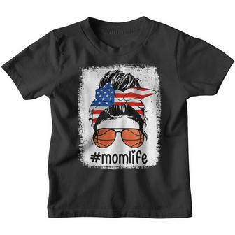 Mom Life Basketball Mom American Flag Messy Bun Youth T-shirt - Thegiftio UK