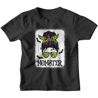 Momster Womens Halloween Messy Bun Leopard Mom Ster Youth T-shirt - Thegiftio UK