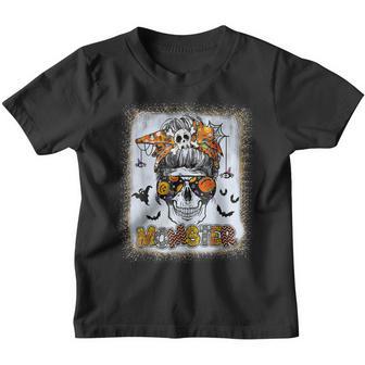 Momster Womens Halloween Messy Bun Mom Ster Mom Women V37 Youth T-shirt - Thegiftio UK