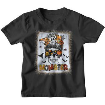 Momster Womens Halloween Messy Bun Mom Ster Mom Women V4 Youth T-shirt - Thegiftio UK