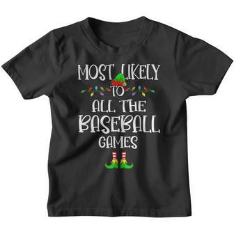 Most Likely To All The Baseball Games Family Christmas 2022 V2 Youth T-shirt - Thegiftio UK