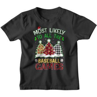 Most Likely To All The Baseball Games Red Plaid Christmas Youth T-shirt - Thegiftio UK