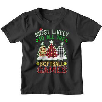 Most Likely To All The Softball Games Red Plaid Christmas Youth T-shirt - Thegiftio UK