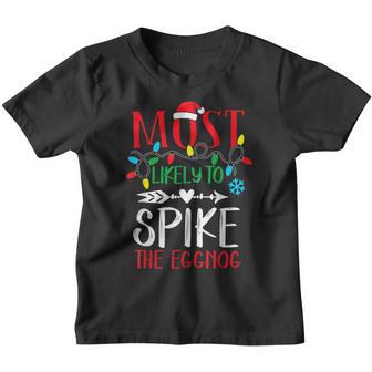 Most Likely To Christmas Spike The Eggnog Santa Hat Youth T-shirt - Thegiftio UK
