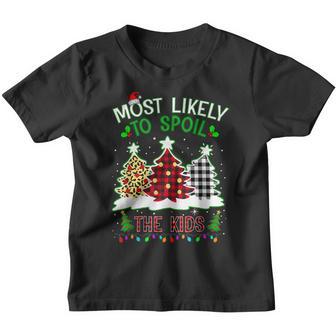 Most Likely To Spoil The Kids Funny Red Plaid Christmas Tree Youth T-shirt - Thegiftio UK