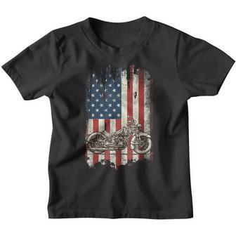 Motorcycle American Flag Distressed Vintage Biker Patriotic Youth T-shirt - Thegiftio UK