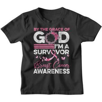 My God Is Stronger Than Breast Cancer Awareness Ribbon Pink Youth T-shirt - Thegiftio UK