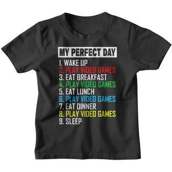 My Perfect Day Video Games Gaming Dad Funny Gamer Nerd Geek Youth T-shirt - Thegiftio UK