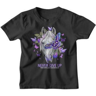 Never Give Up Fibromyalgia Awareness Horse And Flower Shirt Mf Youth T-shirt - Thegiftio UK