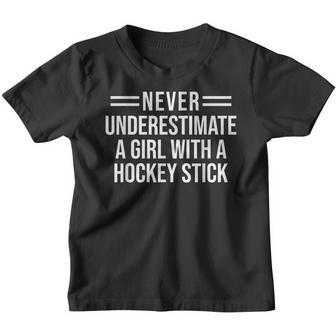Never Underestimate A Girl With A Hockey Stick Hockey Girl Youth T-shirt - Thegiftio UK