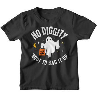 No Diggity Bout To Bag It Up Cute Ghost Halloween Kids Candy Youth T-shirt - Thegiftio UK