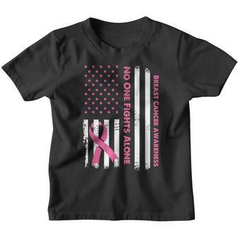 No One Fights Breast Cancer Alone Usa Flag Pink Ribbon Youth T-shirt - Thegiftio UK