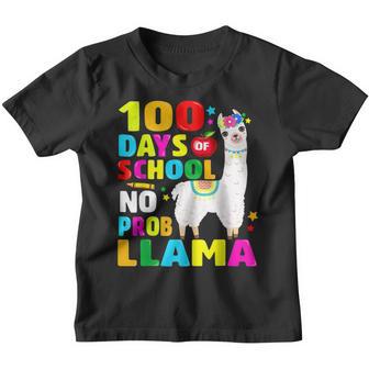 No Prob Llama Teacher Girl Happy 100 Days Of School Youth T-shirt - Thegiftio UK