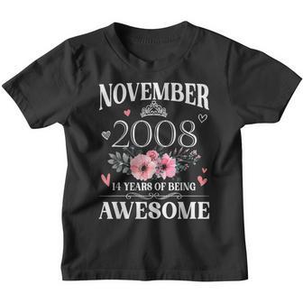 November 2008 Floral 14 Years Old 14Th Birthday Girl Women Youth T-shirt - Thegiftio UK