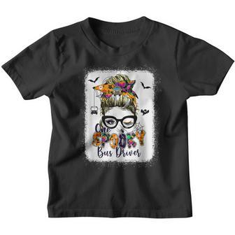 One Spooky Bus Driver Messy Bun Trick Or Treat Halloween V8 Youth T-shirt - Thegiftio UK