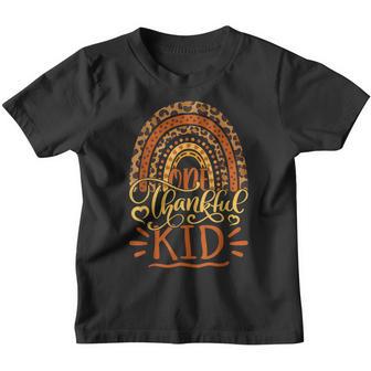 One Thankful Kid Boho Rainbow Fall Leopard Kids Thanksgiving Youth T-shirt - Thegiftio UK