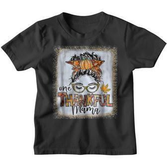 One Thankful Mama Funny Messy Bun Fall Autumn Thanksgiving V48 Youth T-shirt - Thegiftio UK