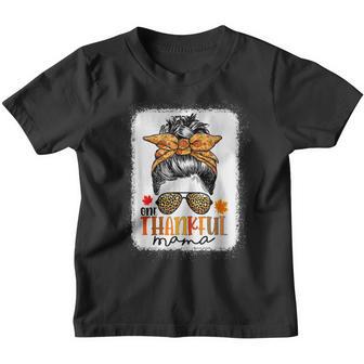 One Thankful Mama Messy Bun Leopard Mom Fall Thanksgiving V6 Youth T-shirt - Thegiftio UK