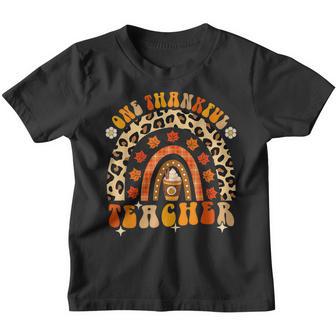 One Thankful Teacher Rainbow Leopard Thanksgiving Autumn Youth T-shirt - Thegiftio UK