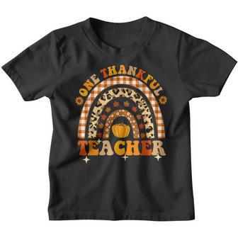 One Thankful Teacher Thanksgiving Rainbow Leopard Plaid Fall V4 Youth T-shirt - Thegiftio UK