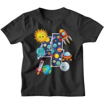 Outer Space 4 Year Old 4Th Birthday Party Boys Girls Youth T-shirt | Mazezy