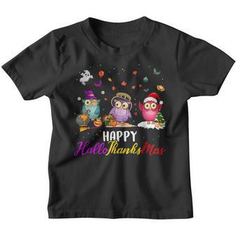 Owl Happy Hallothanksmas Thanksgiving Christmas V2 Youth T-shirt - Thegiftio UK