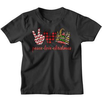 Peace Love Christmas Tree Heart Red Buffalo Plaid Pajamas Youth T-shirt - Thegiftio UK
