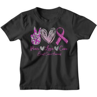 Peace Love Cure Pink Ribbon Cancer Breast Awareness Month Youth T-shirt - Thegiftio UK