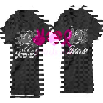Peace Love Football Breast Cancer Ribbon Pink Out Football Youth T-shirt - Thegiftio