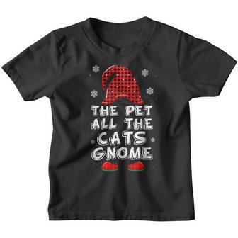 Pet All The Cats Gnome Buffalo Plaid Matching Christmas V2 Youth T-shirt - Thegiftio UK