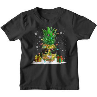 Pineapple Christmas Tree Lights Sunglasses Funny Xmas Pajama Youth T-shirt - Thegiftio UK