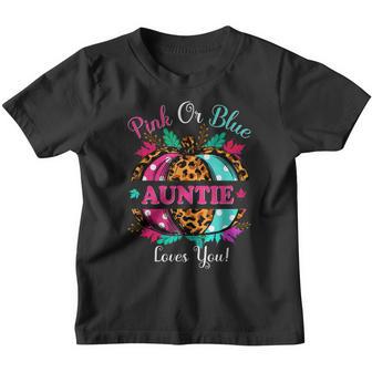 Pink Or Blue Auntie Loves You Leopard Pumpkin Fall Season Youth T-shirt - Thegiftio UK