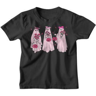 Pink Ribbon Breast Cancer Awareness Ghost Women Halloween Youth T-shirt - Thegiftio UK