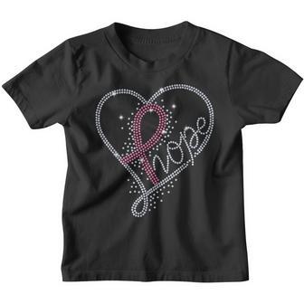 Pink Ribbon Hope Heart Rhinestone Graphic Breast Cancer Youth T-shirt - Thegiftio UK