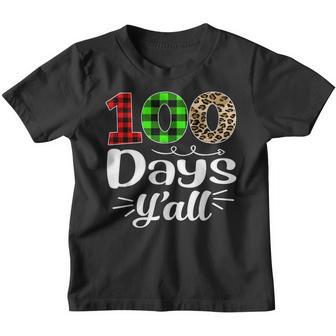 Plaid 100 Days Yall Happy 100Th Day Of School Leopard Youth T-shirt - Thegiftio UK