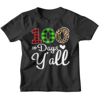 Plaid 100 Days Yall Happy 100Th Day Of School Leopard Youth T-shirt - Thegiftio UK