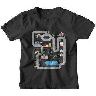 Playmat Train Car Race Track Printed On Back Road Youth T-shirt - Monsterry CA