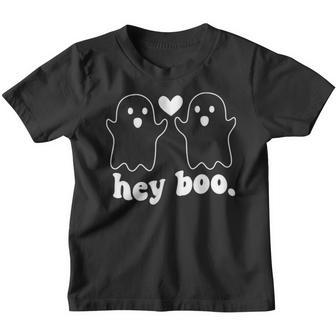 Pocket Hey Boo Ghost Couple Spooky Season Funny Halloween Youth T-shirt - Thegiftio UK