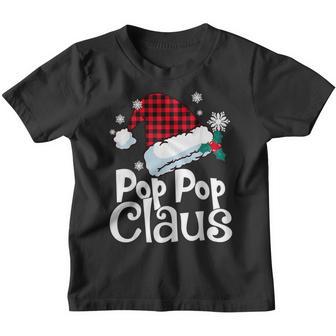 Pop Pop Claus Santa Hat Buffalo Plaid Red Christmas Pajama Youth T-shirt - Thegiftio UK