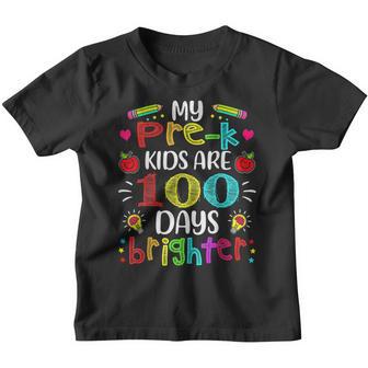 Pre-K Teacher 100 Days Brighter 100Th Day Of School Gift Youth T-shirt - Thegiftio UK