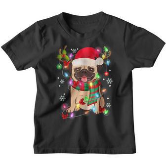 Pug Christmas Tree Lights Santa Dog Xmas Boys Pugmas Pajama Youth T-shirt - Thegiftio UK