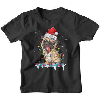 Pug Christmas Tree Lights Santa Dog Xmas Gifts Boys Pugmas Youth T-shirt - Thegiftio UK